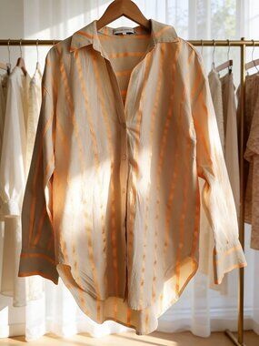 English Factory Tape Strip Long Sleeve Button Shirt Medium